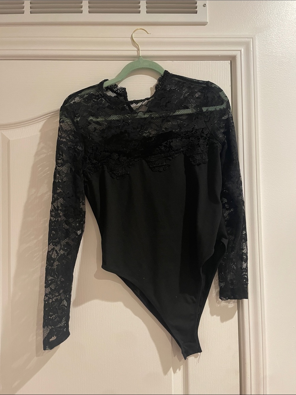 Black Lace Long-Sleeve Bodysuit - Women Tops